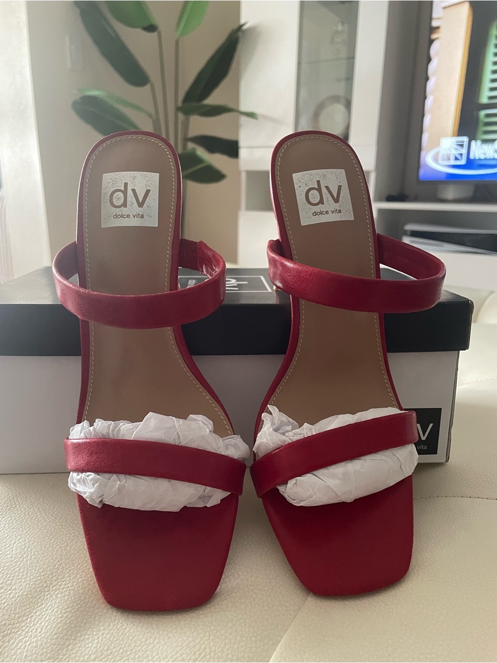 Dolce Vita Cherry Red Double-Strap Block Heel Sandals - Picture 10 of 12